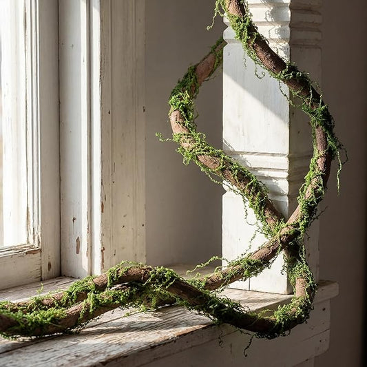 Janinka 2 Pcs 118in Large Bendable Artificial Tree Branches with Moss Enchanted Forest Decorations DIY Jungle Climber Vines Fake Moss Jungle Party Decor for Garden Landscape Reptile Habitat Decor