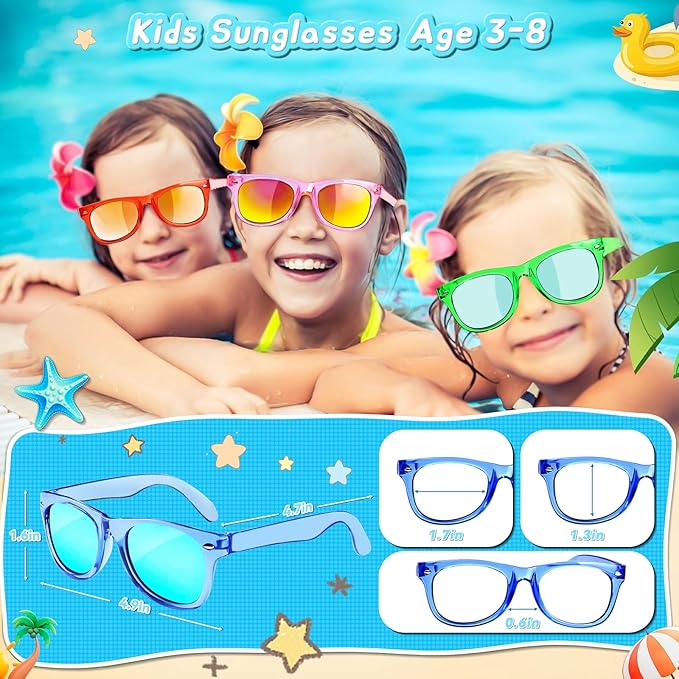 GKTZ Kids Sunglasses Party Favors - Boys Girls Age 3-8 Birthday Goodie Bags Stuffers, Neon Sunglasses Bulk with UV 400 Protection for Kids Classroom Favors - 24 Packs