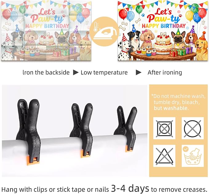 Let's Paw-ty Happy Birthday Themed Backdrops Puppy Dog Birthday Polyester Fabric Party Banner for Puppy Bday Party Photo Booth Birthday Party Decorations 71X44Inch