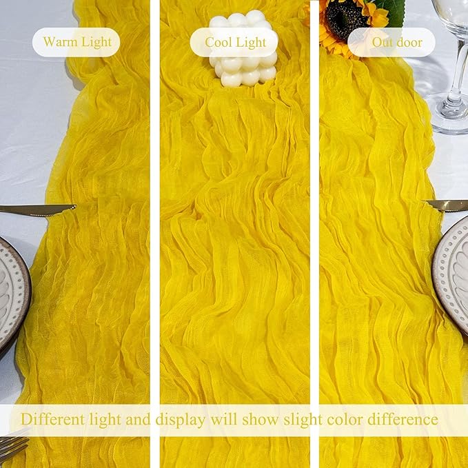 12Pack Yellow Table Runner 10Ft Cheesecloth Table Runner Boho Long Yellow Cheese Cloth Table Runners for Wedding Party Bridal Shower Thanksgiving Christmas