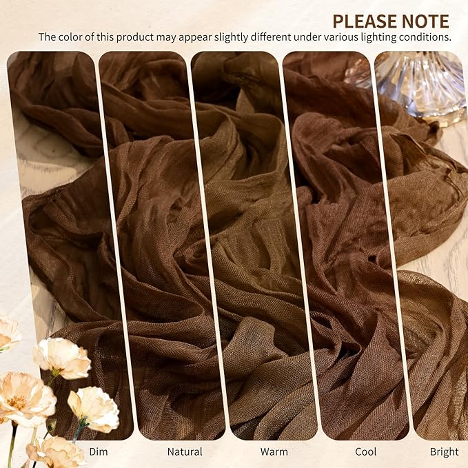 1 Pack Cheesecloth Table Runner 10FT Brown Table Runner Boho Gauze Cheese Cloth Table Runners Long Rustic Sheer Table Decorations for Wedding Party Baby Bridal Shower Birthday Holiday Home