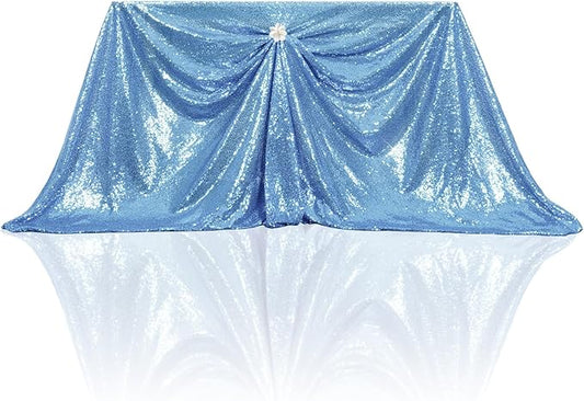 PartyDelight Baby Blue Sequin Tablecloth Square Sparkly Table Cloth Overlay 90"x 90"