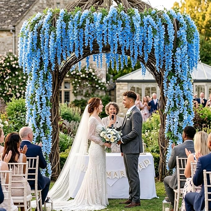 Artificial Wisteria Hanging Flowers Fake Wisteria Flower Garland Silk Vines Rattan Decor for Home Wedding Arch Wall Garden Greenery Bedroom Outdoor Office Party Decoration (24, Blue)