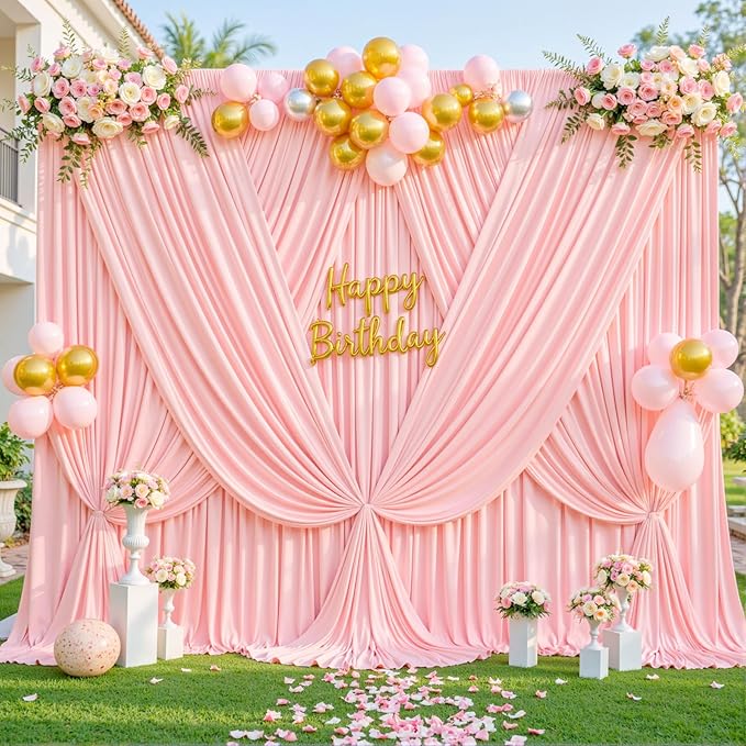 Blush Pink Backdrop Curtain for Parties Baby Shower Wrinkle Free Pink Photo Curtains Backdrop Drapes Fabric Decoration for Wedding Birthday Party 5ft x 8ft,2 Panels