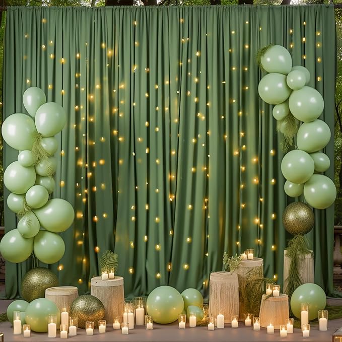 4 Panels Valley Green Backdrop Curtain for Parties Wrinkle Free Dark Green Photo Curtains Backdrop Drapes Fabric Decoration for Baby Shower Birthday Party Photography 20ft(W) x 10ft(H)