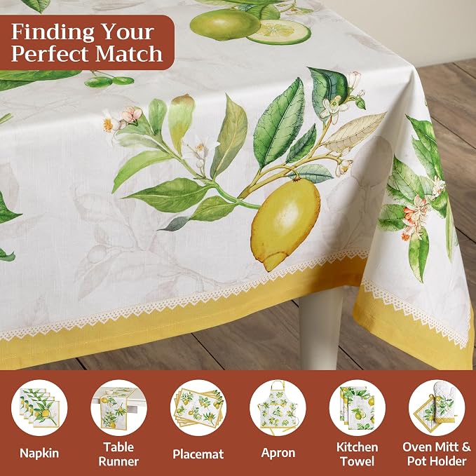 Maison d' Hermine Table Cloth Rectangle Table 100% Cotton 70 x 108 Inches Tablecloth Reusable Decorative for Dining Kitchen Room Farmhouse Party Home Hotel Restaurant Spring Summer - Limoncello