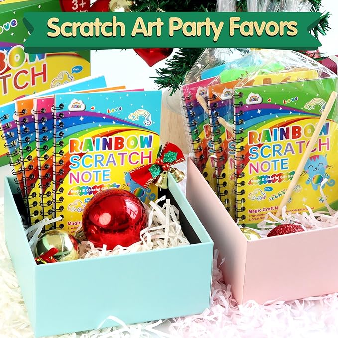 ZMLM 48 Pack Scratch Art Party Favors: Birthday Party Favors for Kids 4-8, Bulk Rainbow Scratch Notebook Paper Pads, Goodie Bags Stuffers Girls Boys Classroom Gifts Crafts Toys Easter Basket Stuffers