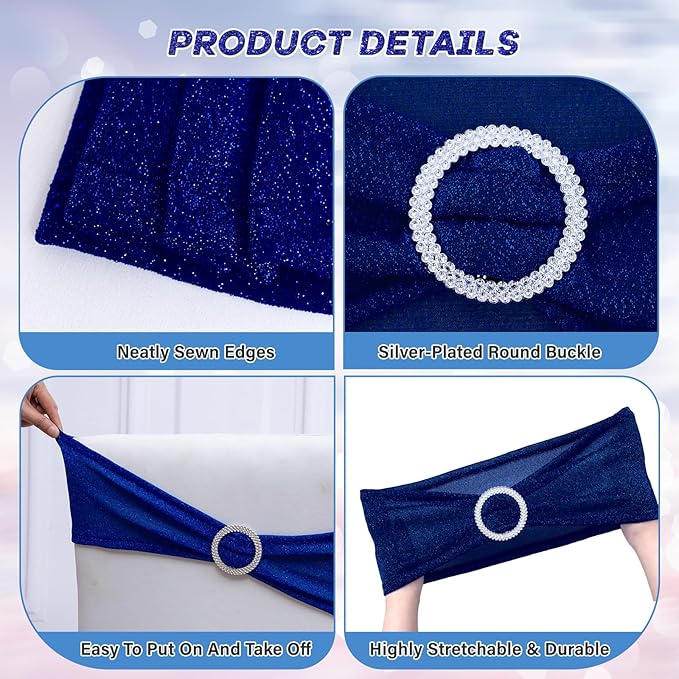 SquarePie Pack of 10 Chair Sashes Bows with Buckle Slider Universal Elastic Spandex Bands Ties for Banquet Event Decor