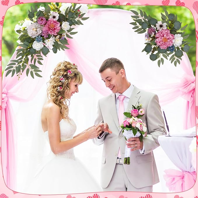 Wedding Arch Decorations 2 Pack - Reusable Artificial Hanging Flowers Floral Swag Greenery Garland for Wedding Welcome Sign Backdrop Bridal Ceremony Reception Backdrop, Baby Shower