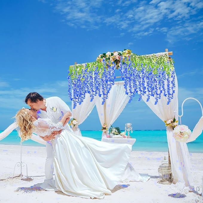 12 Pack Royal Blue Wisteria Hanging Flowers, 3.44 Ft Fake Hanging Flowers, Artificial Wisteria Garland Vines for Wedding Room Backdrop Outdoor Patio Garden Decoration