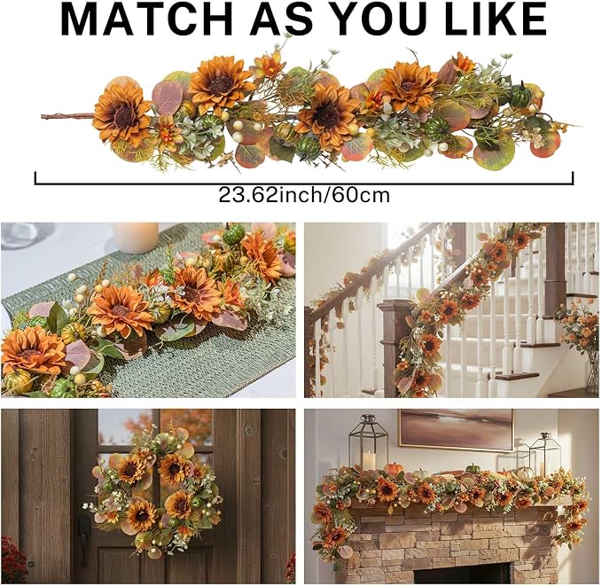 MOYEE Autumn Centerpieces for Tables Candle Ring, Black Metal Candlestick with an Artificial Wreaths 14 in Versatile Dining Table Centerpiece Decor (Sunflower Wreath)