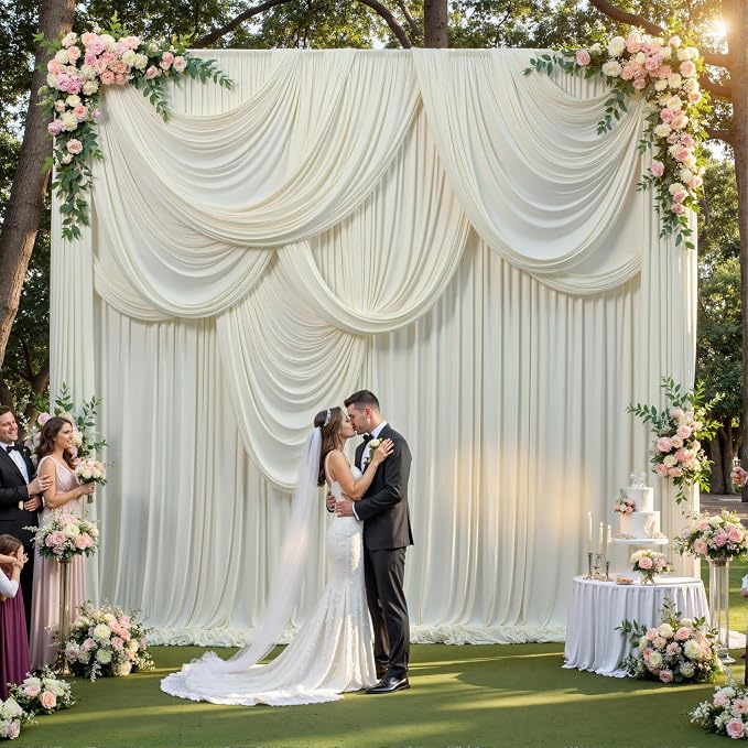 50ft x 15ft Ivory Backdrop Curtains for Wedding Parties, 10 Panels Extra Long Wrinkle Free Fabric Drapes Photo Backdrop for Baby Shower Birthday Stage Reception