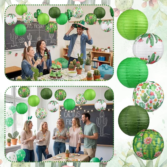 Panelee 12 Pcs Cactus Party Decorations Succulent Plant Theme Hanging Paper Lanterns Decorative for Cactus Taco Bout a Theme Birthday Baby Shower Decorations