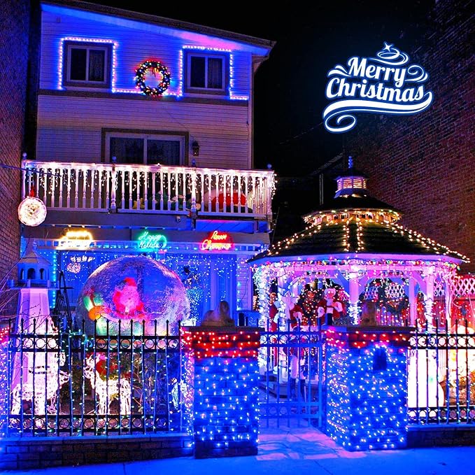 JMEXSUSS 600 LED Blue Solar Christmas Lights, 206.7ft Blue Christmas Lights Outdoor Waterproof, 8 Modes Solar Light Outdoor for Yard Patio Tree Garden Party Bushes Xams Decorations