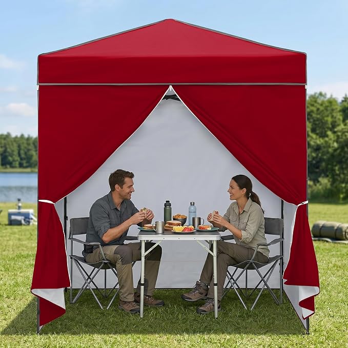 EAGLE PEAK 6x4 Instant Pop Up Canopy Tent with 4 Side Wall Panels, Straight Leg Sun Shelter, Portable Canopy with Carry Bag for Camping, Beach & Sports, Burgundy