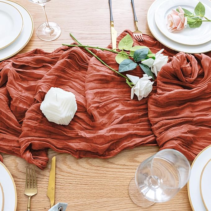 Wokceer Cheesecloth Table Runner 6Pack 10FT Terracotta Fall Cheese Cloth Table Runner Boho Gauze for Party Thanksgiving Long Rustic Sheer Runners for Baby Bridal Shower Wedding Easter