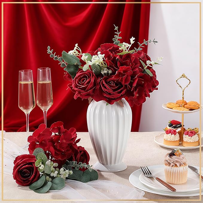 Suncalla 310 Pcs Baby's Breath Artificial Rose Bulk DIY Bouquet Bulk Hydrangea Artificial Flowers Wedding Bouquets Floral Arrangement for Wedding Centerpieces Decor(Wine Red)
