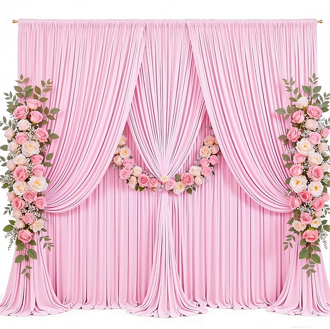 10x8ft Pink Backdrop Curtains for Parties Baby Shower Photo Wrinkle Free Pink Polyester Drapes Backdrop for Girls Birthday Party Gender Reveal Photoshoot Photography Background 2 Panels 5x8FT