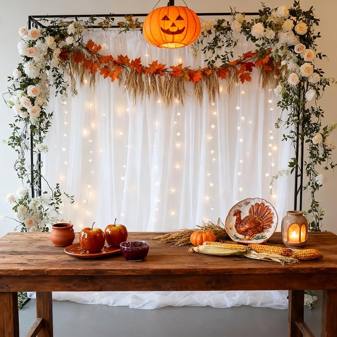 20x8ft White Tulle Backdrop Curtain with Lights String for Parites, Sheer Photo Backdrop Drapes with Lights for Wedding Ceremony Reception Bridal Shower Baby Shower Birthday Party