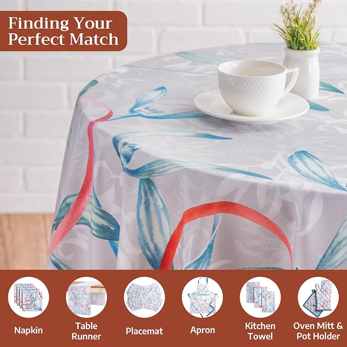 Maison d' Hermine Table Cloth Round Table 100% Cotton 63 Inches Fall Tablecloth Reusable Everyday Use for Thanksgiving Christmas Decorations Dining Farmhouse Party (Enora)