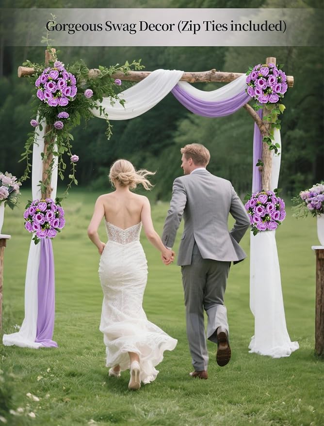 BLOSMON Flower Balls Table Centerpieces: 2 Pcs Fake Roses with Base Decor | Lilac Withe Kissing Floral Balls Arrangements for Wedding Decor - Faux Silk Flower Bouquet Home Party Event DIY Decorations