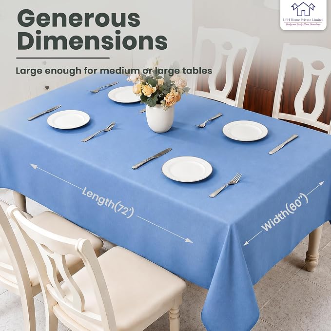 LFH Home Cotton Rich Beautiful Tablecloth for Rectangle Tables, 60 x 72 Inch Table Cloth, Machine Washable Fabric Table Cover for Dining Table, Kitchen, Parties, Holidays & Everyday Use-Sky Blue