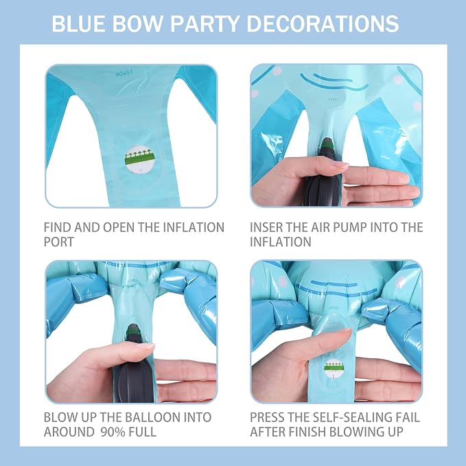 Blue Bow Birthday Decorations for Girls, Coquette Party Supplies with Gingham Backdrop, Tablecloth, Cake Toppers, Giant Foil Bow, Pastel Blue Balloon Arch Kit for Soft Girl Bday Photo Prop