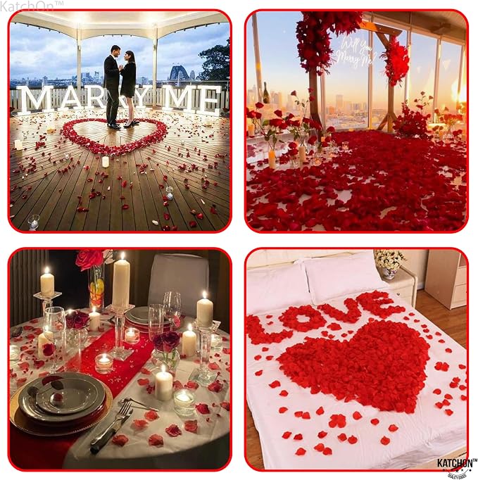 KatchOn, Rose Gold Happy Anniversary Balloons Letters - 16 Inch | Happy Anniversary Banner for Happy Anniversary Decorations | 000 Pcs Artificial Red Rose Petals - Silk, Fake Rose Petals for Romantic