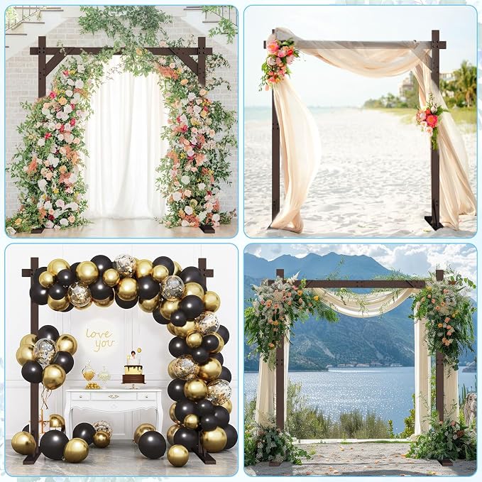 Wooden Wedding Arch Frame 7.48 FT Square Wood Arch Wedding Arbor Backdrop for Ceremony Party Proposal Scene Garden Beach Forest Rustic Boho Decoration(7.48ft)