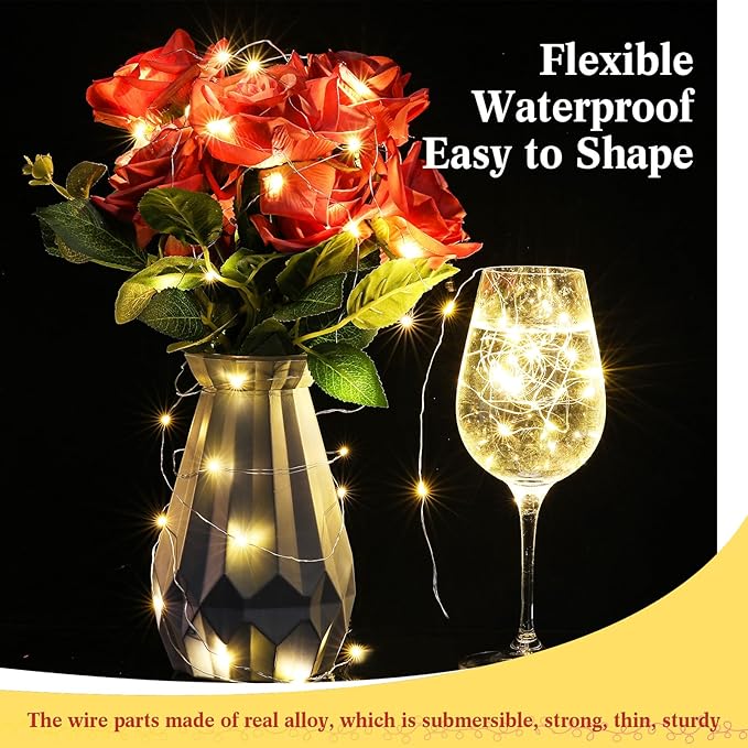 Tuanse 150 Pack LED Fairy Lights Colored Battery Operated String 3 Speed Modes 7 ft 20 LED Starry Wedding Decoration Waterproof Wire Twinkle Light for DIY Jar Bedroom Party Supplies (Warm White)