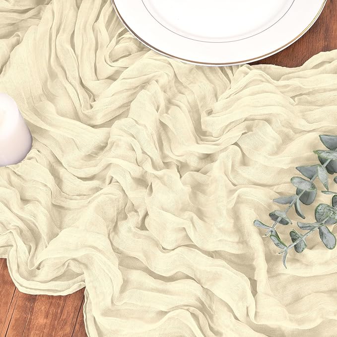 Ivory Cheesecloth Table Runner 6 Pack 10FT - Boho Gauze Sheer Rustic Crinkled Table Runners for Wedding Party Baby Shower Bridal Decor