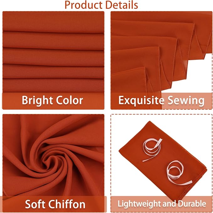 Fivenl 12 Packs Chiffon Table Runner - 27 x 120 Inches Terracotta Sheer Runner for Wedding, Birthday, Party & Shower Decoration