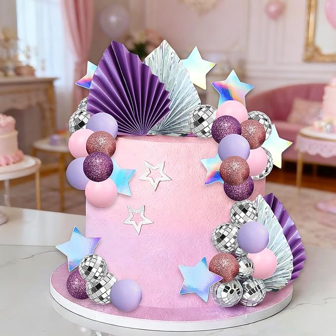 41Pcs Purple Disco Ball Cake Topper Purple Cool Girl Birthday Party Decorations Cool Girl Cake Decorations Disco Singer Stars Bachelorette Party Supplies