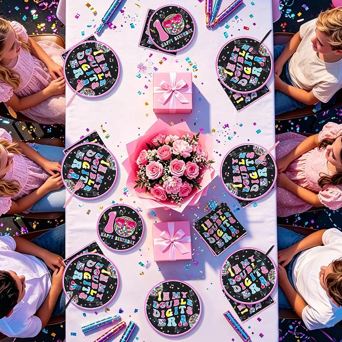 96Pcs 10th Birthday Party Decoration In My Double Digits Era Plates and Napkins Double Digits Tableware Set for Girls’ 10-Year-Old Birthday Party Supplies, Serves 24