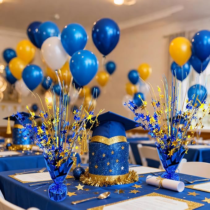 6 Pack Metallic Foil Spray Table Centerpiece Decoration Star Brust Glitter Table Topper Decor for Birthday Graduation Holiday Christmas New Year's Eve Celebration Party Supplies Gold and Blue
