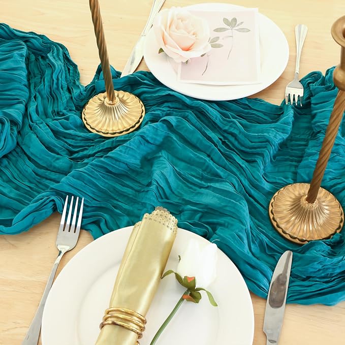 8 Pack Teal Green Cheesecloth Table Runner 120 Inch 10FT Gauze Cheese Cloth for Spring Holiday, Baby Shower, Jungle Theme Party