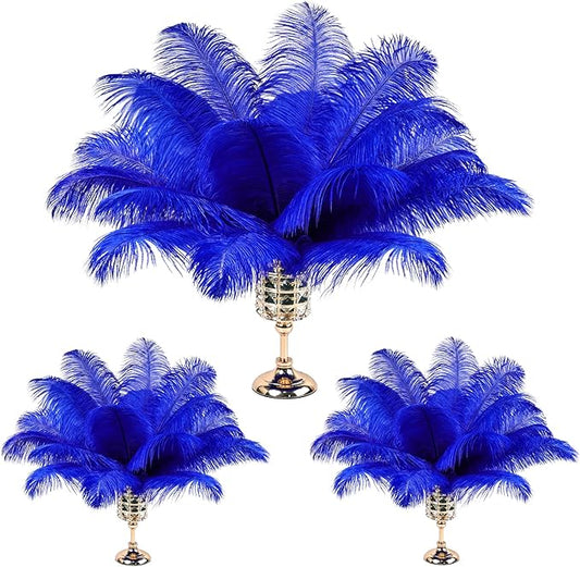 THARAHT Ostrich Feathers 90pcs Large Natural Bulk for Vase Crafts Wedding Party Centerpieces Christmas Tree Decoration Feathers,Blue