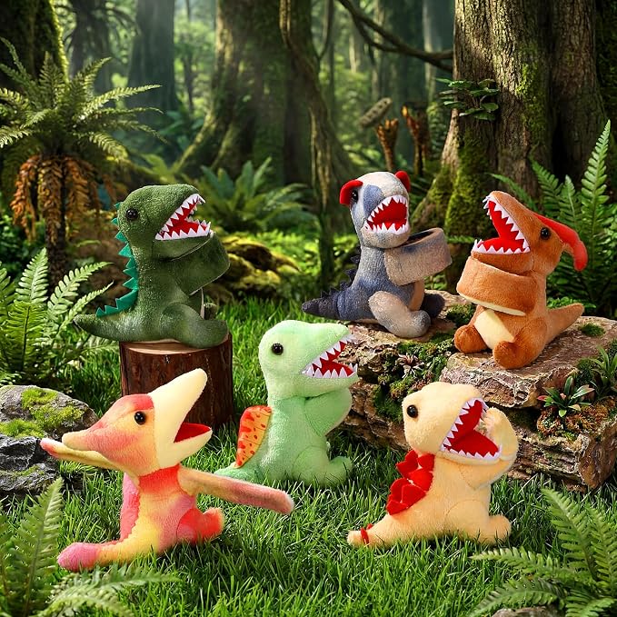 Gemscream 6 Pcs Stuffed Animal Slap Bracelets for Kids, 8 Inch Back to School Small Classroom Prizes Toy, Wrist Snap Bracelets Birthday Gifts for Boys Girls Pet Adoption Party Favors(Dinosaur)