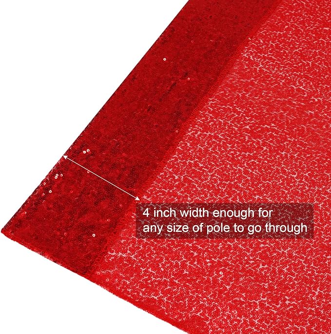 PartyDelight Red Sequin Backdrop Curtains 2x8ft 2 Panels | 3mm stitched sequin curtain with 4 inch rod pocket for 2x8ft 2 panel doorway window side drape narrow photo booth strip