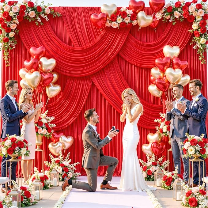 8 Panels Red Backdrop Curtains for Wedding Party Wrinkle Free Backdrops Curtain Drapes Fabric Decorations Photo Back Drop Cloth for Baby Shower Photography Stage Reception 40ft(W) x 12ft(H)