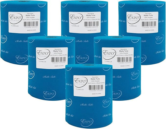 Expo International Decorative Matte Tulle, Roll/Spool of 6” X 200 Yards, Lightweight Polyester Tulle Fabric for Tutus, Costumes, and Party Decorations, Washable, Easy-to-Use, Pack of 6, Ultra Marine