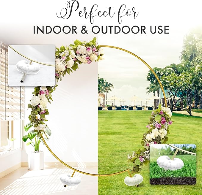 Round Backdrop Stand - Rust Free Iron Made 7.2 Ft Gold Circle Backdrop Stand for Parties, Arch for Balloons - Portable & Easy to Assemble Wedding Arch Frame - Sturdy & Stable, Handles Wind Outdoors