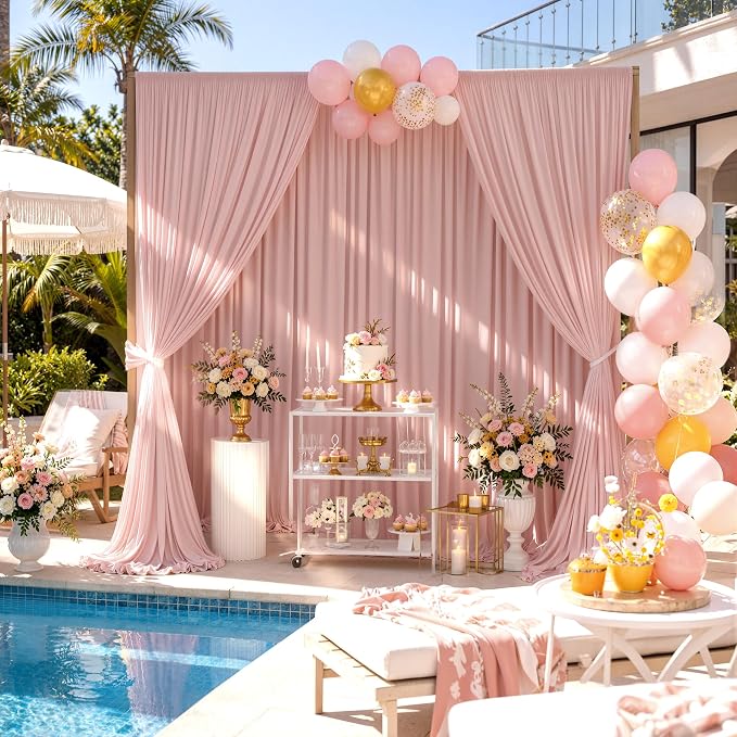 50ftx10ft Wrinkle Free Dusty Pink Backdrop Curtains for Parties, Silky Polyester Photo Backdrop Drapes 10 Panels 5x10ft Back Drop Cloth for Wedding Birthday Baby Shower Photography Background