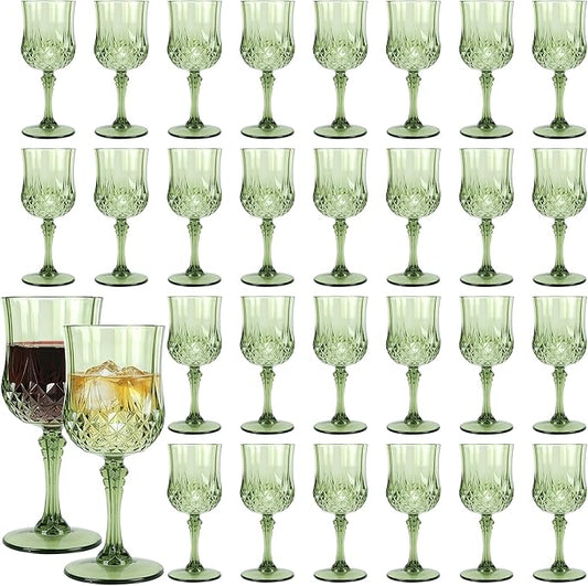 Plastic Wine Glasses, 10OZ Plastic Goblets Vintage Style Cordial Drinking Glasses for Wedding Reception, Grand Event Party Supplies(30, Sage Green)