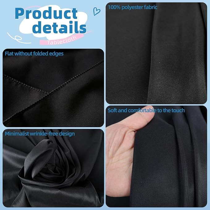 WIGENIUS 6 Pack Black Table Cloth Rectangle Tablecloths 70X120 Inch,Polyester Table Cloth for 8 Foot Rectangle Tables,Wrinkle Resistant Washable Fabric Table Covers for Party,Wedding Banquet