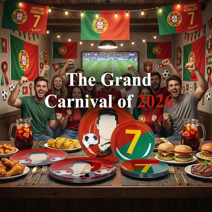 I00000 20 Pcs Disposable Soccer Plastic Plates -Red plastic Plates,Heavy Duty Disposable Plates for Global Soccer Celebration Party Supplies include 10.25" Dinner Plate& 7.5" Dessert Plate for Party
