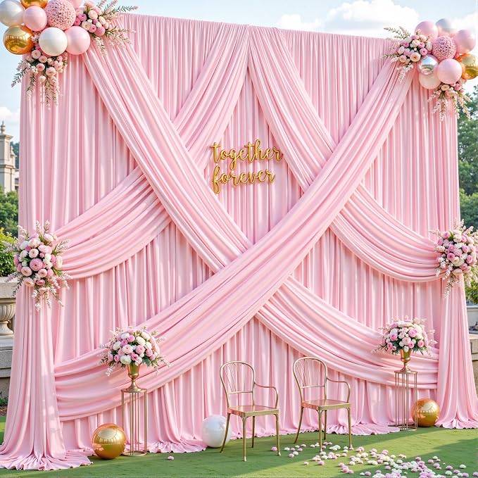 10 Panels Baby Pink Backdrop Curtains - Wrinkle Free Fabric Backdrop Curtain for Photoshoot, 10FT Wedding Party Photo Backdrop Drapes for Birthday Baby Shower Photography Stage Background Decorations