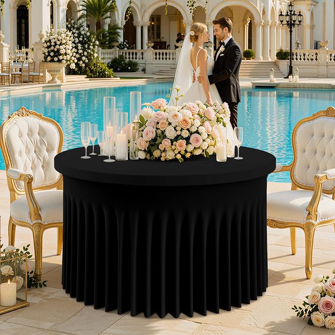Smiry Round Spandex Tablecloth, Elastic Fitted Washable Tablecloths for 72 Round Tables, Waterpoof Stretch Table Cover Skirt for Outdoor, Wedding, Banquet & Parties, Black