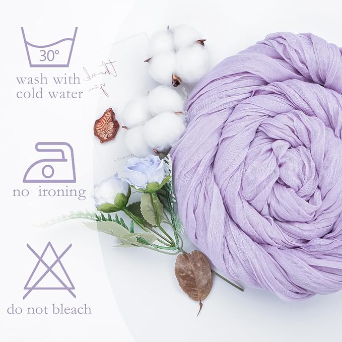 16 Pack Lilac Purple Cheesecloth Table Runner 10ft Boho Gauze Fabric 120 Inch Cheese Cloth Table Runner Rustic Sheer for Holiday Baby Shower Party Décor Home Wedding Decoration
