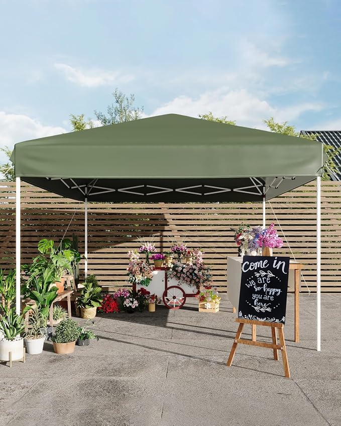 GarveeLife 10x10 Pop Up Canopy with One Sidewalls Easy Up Camping Tent with One Button Push Setup 1 Roller Bag 3 Adjustable Height 4 Weight Bags (Black, 10x10 + 1 Sidewall)